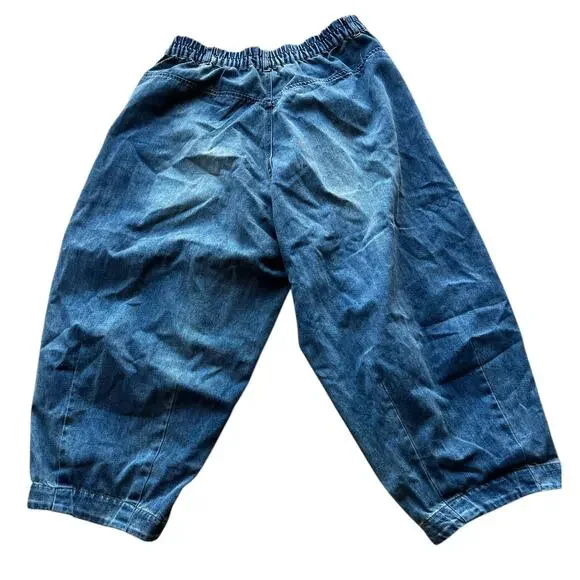 Garage Barrel Balloon Denim Blue Jeans Light distressing pleated hem Size 14 - Picture 2 of 6